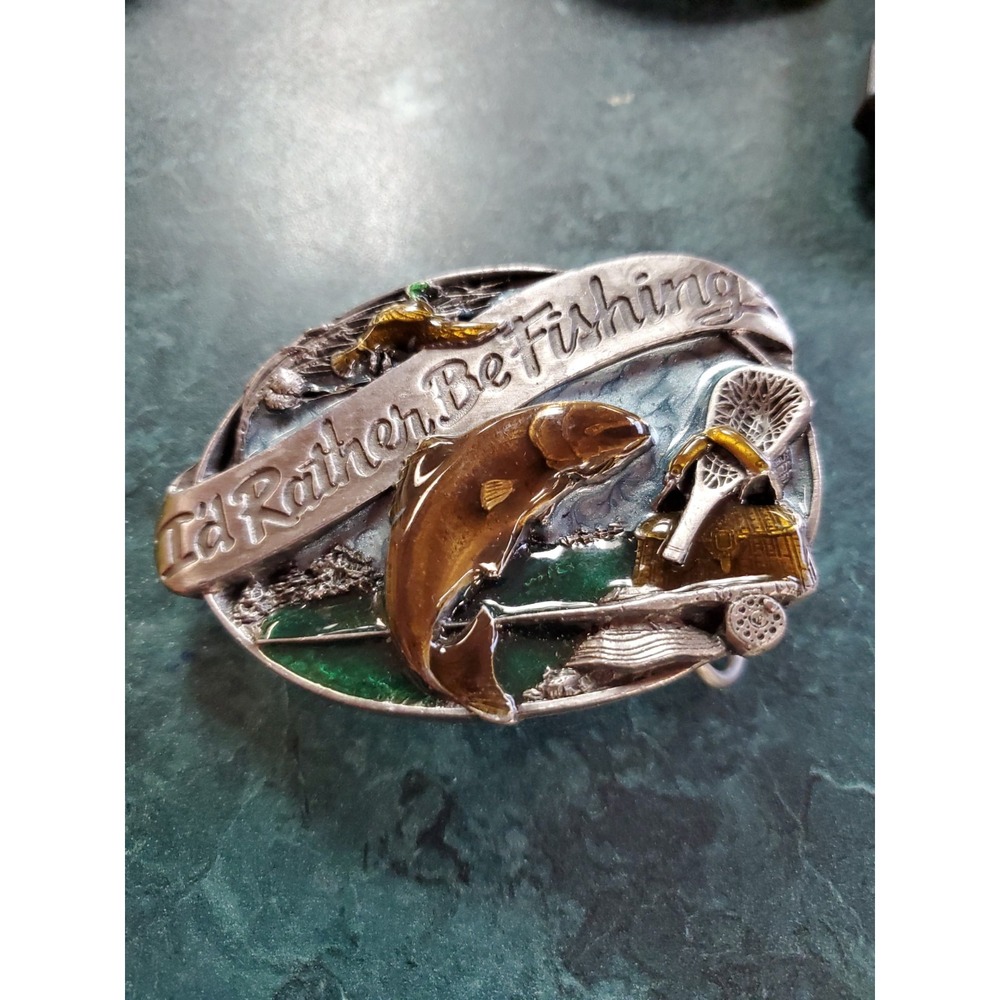 I'd Rather Be Fishing Fish Siskiyou Vintage Belt Buckle